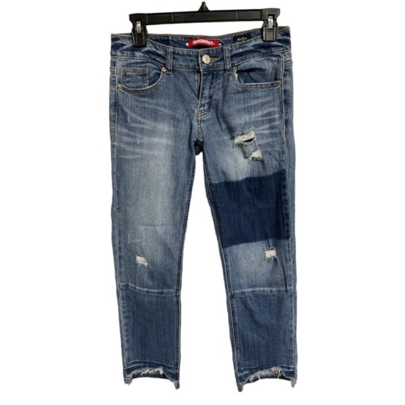 Unionbay Denim Jeans Distressed PatchWork Straight Mid Rise Ankle Pants Size 1 - Picture 12 of 12